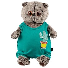 Игрушка мягкая Budi Basa, Басик в изумрудном комбинезоне с кактусом (В1) Ks30-100