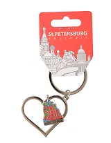 Брелок сердце с движ.фигуркой СПб. Спас, цв.серебро
