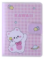 Записная книжка А7 80л кл. "Kawaii. Мишка" в ПВХ-обложке, на кнопке