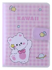 Записная книжка А7 80л кл. "Kawaii. Мишка" в ПВХ-обложке, на кнопке