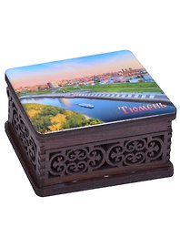 ГС Шкатулка малая резная с заливкой смола Тюмень вид 3 (хдф) (95x65x52 мм)