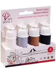 Контуры акриловые АРТформат универсальные для декора Набор 4 цвета (белый, черный, серебряный, золотой) AF13-051-01