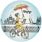Подставка под кружку СПб Девушка с зонтиком на велосипеде (керамика) (11 см) (ПВХ бокс)