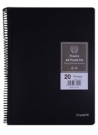 Папка с файлами, на пружине, А4, 20 файлов, пластик, с резинкой, в ассортименте