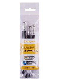Набор гелевых ручек чёрных «Для ЕГЭ», Crown, 3 штуки