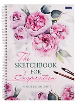 Скетчбук А4 50л "Акварельный букет" белый офсет, 100г/м2, тв.обложка, спираль