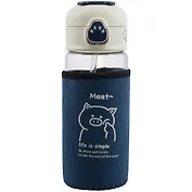 Бутылка в чехле вельвет с защелкой Котик Life is simple (стекло) (450мл) (12-7599-BSQ-389)