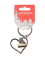 Брелок сердце с движ.фигуркой СПб. Медный, цв.серебро