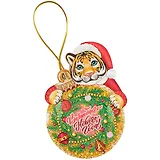 Новогоднее подвесное украшение Тигр с предсказанием (картон, скретч-слой) (7x10)