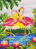 Алмазная мозаика ТМ Рыжий Кот (блест) 17х22см (17цв) Фламинго на закате, с подрамником, с полным заполнением AS17037