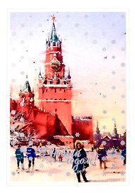 Открытка "С новым годом! Москва. Спасская башня"
