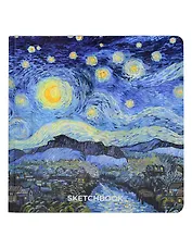 Скетчбук 190*190 64л "Ван Гог Премиум" Звёздная ночь 160г/м2,7БЦ, мат.ламинация, выб.лак, кругл. Углы