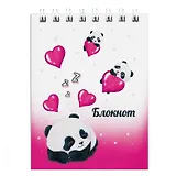 Блокнот А7 40л кл. "ВЛЮБЛЕННЫЙ ПАНДА" бел.офсет 65г/м2, гребень, УФ-лак сплошной