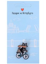 Значок СПб Котик на велосипеде (Подарок из Петербурга) металл