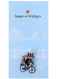 Значок СПб Котик на велосипеде (Подарок из Петербурга) металл