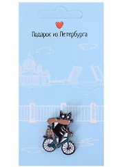 Значок СПб Котик на велосипеде (Подарок из Петербурга) металл