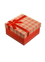 Коробка подарочная 15*14*7,5см, декор. бант, клетка, красная, картон, Хансибэг