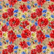 Бумага подарочная, крафт, Феникс, Маки и ромашки, 100*70см, 80г/м2