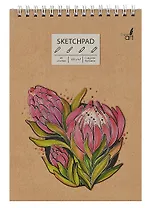 Скетчбук А5 40л "Flower", 120г/м2, обложка крафт картон, выборочный лак, евроспираль