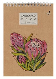 Скетчбук А5 40л "Flower", 120г/м2, обложка крафт картон, выборочный лак, евроспираль