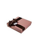 Коробка подарочная 12*12*4см, розовая с коричн. бантом, картон, Хансибэг