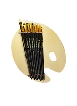 Кисти 10шт щетина плоская №4, №6, №7, №8, №10, №12, №14, №16, №18, №20 + палитра деревянная, ЖК