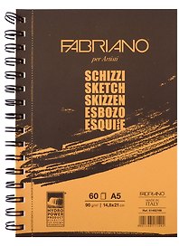 Альбом для зарисовок 14,8*21см 60л "Schizzi" спираль, 90г/м2, темная обложка, Fabriano 