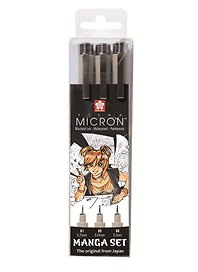 Ручки капиллярные черные 03шт "Pigma Micron Manga" 0.1мм, 0.5мм, 0.8мм