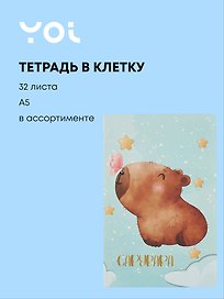 Тетрадь общая «Капибара», 32 листа в клетку, А5, в ассортименте - Yoi