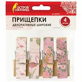 Прищепки декоративные широкие Фламинго, 4 штуки, 7,2 см, ассорти, ОСТРОВ СОКРОВИЩ, 662678