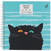 Скетчбук 165*165 50л "Любопытный кот" белый офсет, 100г/м2, тв.обложка, евроспираль