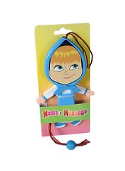 Игрушка деревянная Маша дергунчик хитрая (голубая) (YX106) (упаковка)