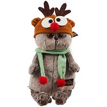 Мягкая игрушка Басик в шапке Олень (19 см)