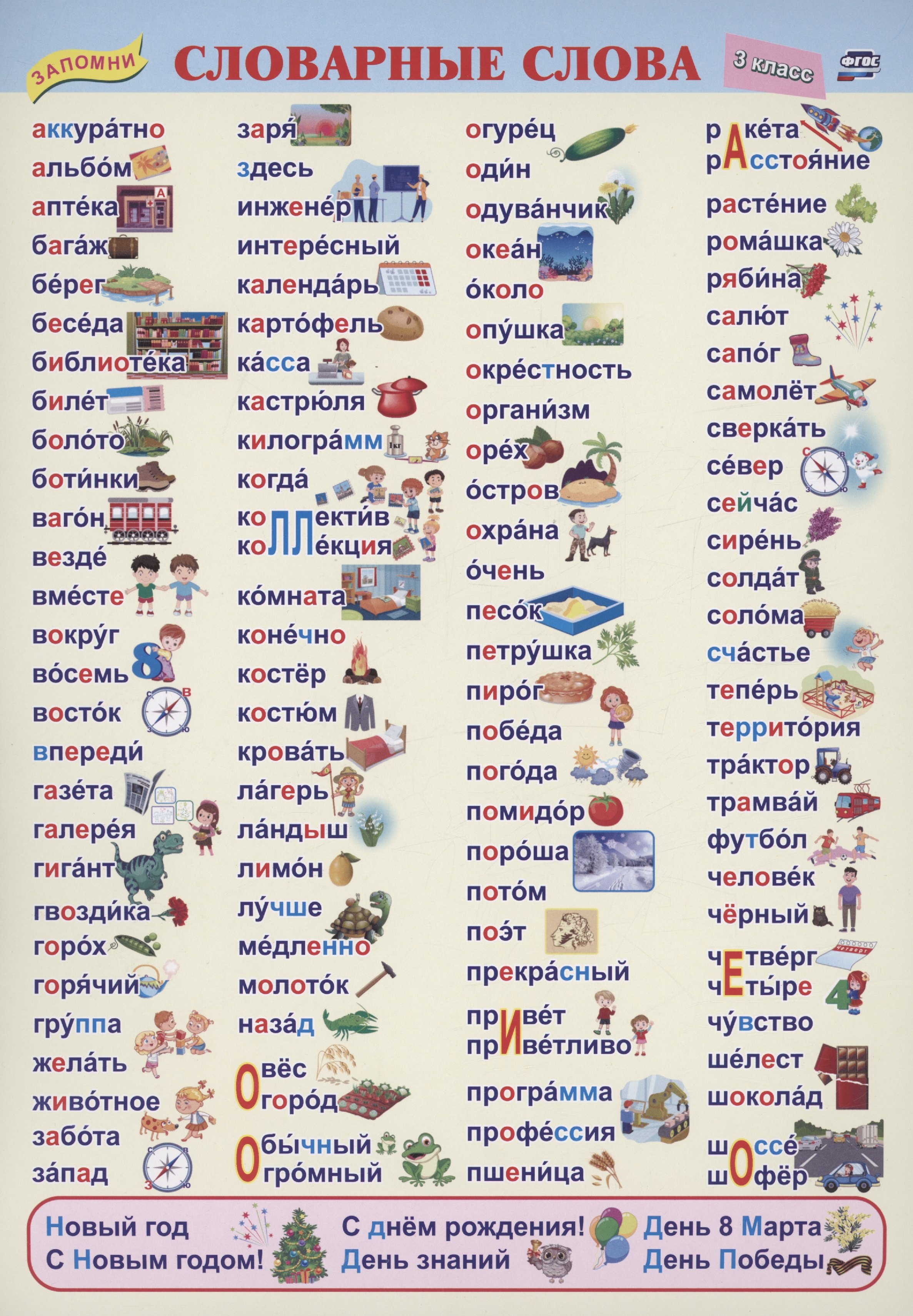 

Учебный плакат. Словарные слова. 3 класс