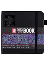 Скетчбук 12*12 80л 140г/м2, черн.бумага, черн.тв.обл., резинка