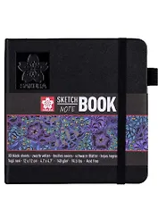 Скетчбук 12*12 80л 140г/м2, черн.бумага, черн.тв.обл., резинка