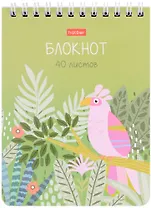 Блокнот А6 40л кл. "Джунгли" мел.картон, гребень, ассорти