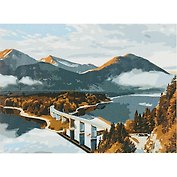 Холст с красками по номерам "Озеро в горах", 22 х 30 см, 13 цветов, Рыжий Кот (3+)