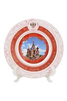 Тарелка декоративная с рельефом Москва красная (фарфор) (20см) (20-10-19)