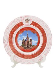 Тарелка декоративная с рельефом Москва красная (фарфор) (20см) (20-10-19)