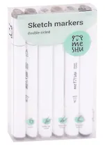Маркеры для скетчинга 06цв MESHU двусторонние, теплые серые цвета, MESHU