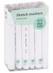 Маркеры для скетчинга 12цв MESHU двусторонние, серые цвета, MESHU