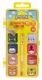 Акварельные краски «Зверята в домике» 24 цвета, с кистью, Каляка-Маляка