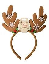 Ободок новогодний Рожки олененка со снежинками (коричневые) (текстиль) (12-6142-HNY7)