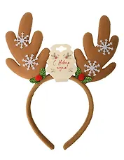 Ободок новогодний Рожки олененка со снежинками (коричневые) (текстиль) (12-6142-HNY7)