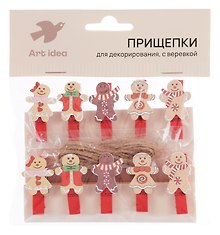 Прищепки декоративные с веревкой Пряничные человечки 10шт (ПР-НГ-2)