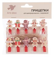 Прищепки декоративные с веревкой Пряничные человечки 10шт (ПР-НГ-2)
