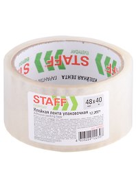 Лента клейкая упаковочная прозрачная, 48 мм х 40 м, Staff