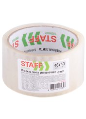 Лента клейкая упаковочная прозрачная, 48 мм х 40 м, Staff