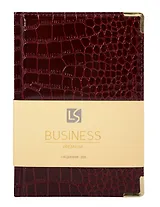Ежедневник дат. 2026г. А5 176л "Business Premium. Grand croco" бордо, 7Б, иск.кожа, обл.поролон, тв.переплет, мет.уголки, тонир.блок, зол.торец, справ.мат-лы, 2 ляссе, инд.уп